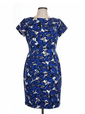 Talbots Blue Classic Floral Springtime Party Midi Sheath Dress Size 10 Petite